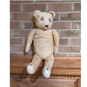 Antique 23" Hand Made Mohair Jointed Teddy Bear Button Eyes Rotating Head